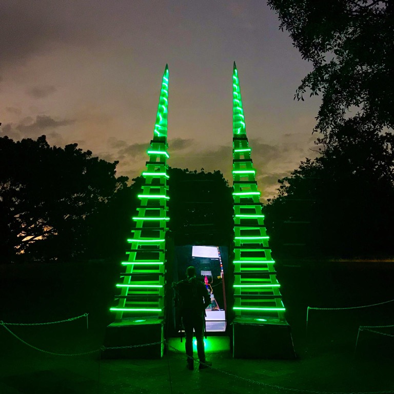 One of the portals in the Royal Botanical Gardens at dusk