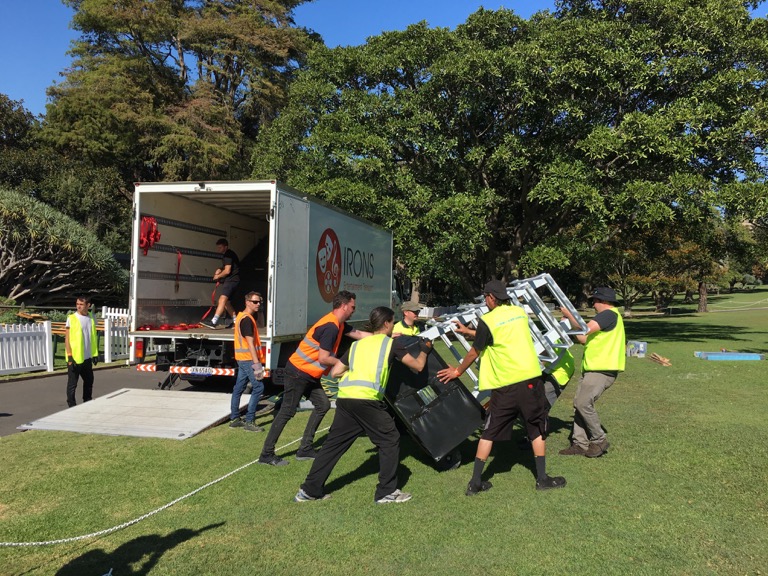 Getting the first pillar into position with help from some colleagues